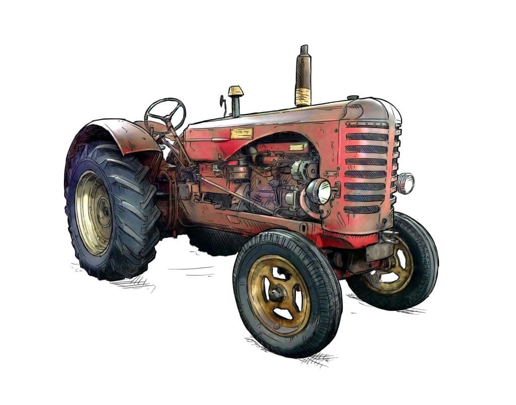 Old,Red,Tractor,Illustration,In,Cartoon,Or,Comic,Style.,Tractor