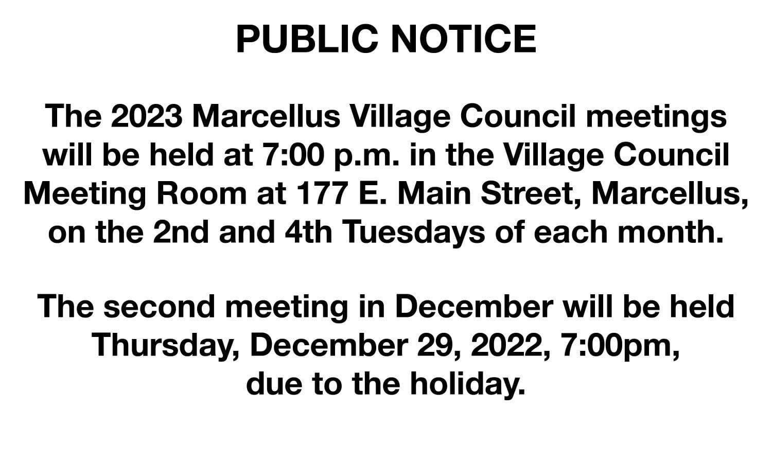Village of Marcellus Public Notice Marcellus News